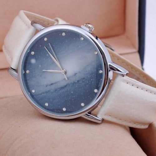 Unique Women Quartz Watch Crystal Rhinestone Watch Bright PU Leather Womens Sports Watc, Universe Nebula Galaxy Watch